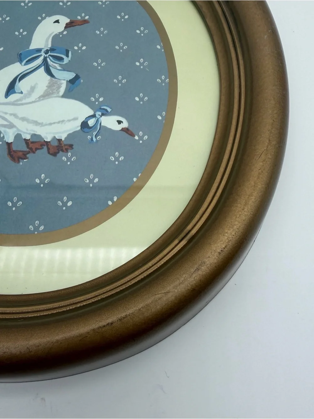 Vtg 1985 Homco Country Duck Set 2 Gold Oval Frames Goose Blue Cottagecore READ